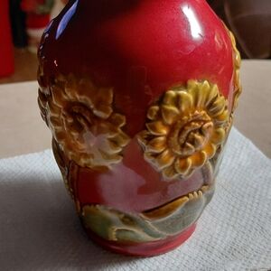 Artistic Red and Gold Sunflower Vase